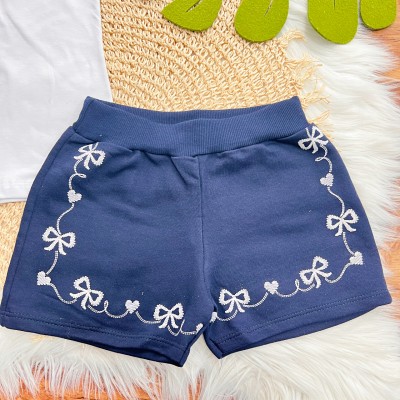 Conj. Regata com Laço Strass e Short Corações - Branco e Marinho